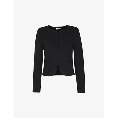 Whistles Womens Black Collarless Long-sleeved Cotton-jersey Jacket