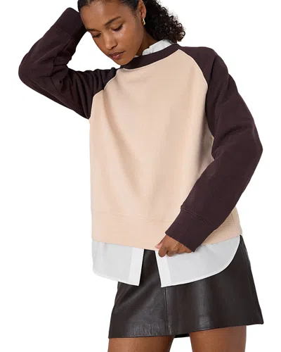 Whistles Contrast Sleeve Cotton Sweater In Brown/multi