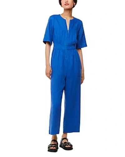Whistles Womens Cosima Zip-up Linen Jumpsuit In Cobalt Blue