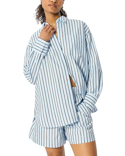 Whistles Cotton Blend Poplin Stripe Shirt In Blue