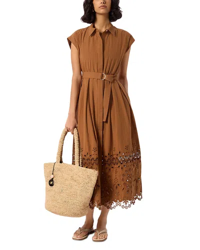 Whistles Cotton Broderie Shirt Dress In Brown