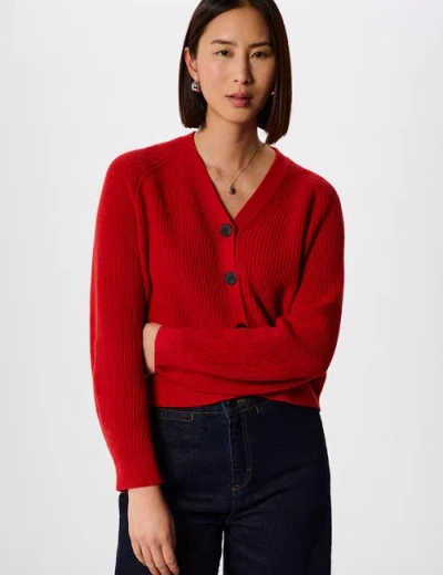 Whistles Womens Ribbed V-neck Cotton Cardigan Red