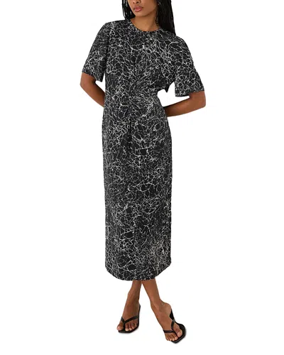 Whistles Crackle Print Twist Front Midi Dress In Black