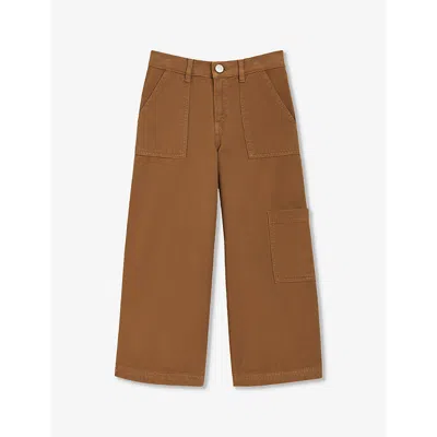 Whistles Girls Cream Kids Wide-leg Cargo-pocket Cotton Trousers 3-12 Years