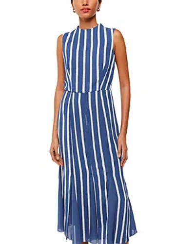 Whistles Crinkle Stripe Midi Dress In Blue/multi