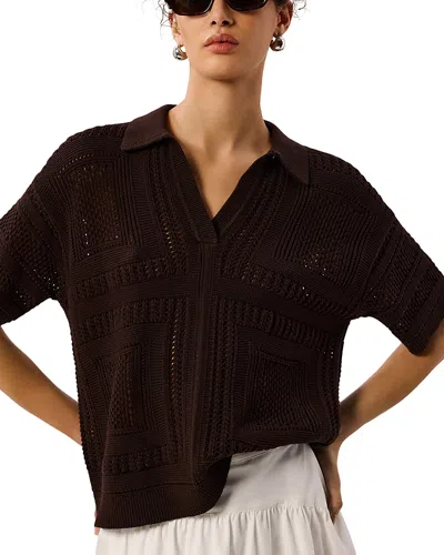 Whistles Crocheted Polo Sweater In Brown