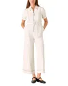 Whistles Petite Denim Pintuck Belted Jumpsuit In Ivory