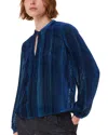 Whistles Devore Velvet Stripe Blouse In Blue Multi