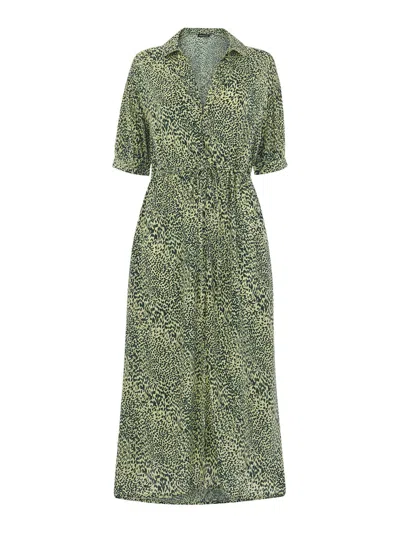 Whistles Diagonal Leopard Print Midi Dress In Green