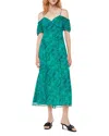Whistles Diagonal Snake Bardot Dress In Teal/multi