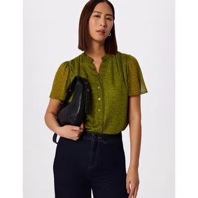 Whistles Dragonfly Short Sleeve Blouse In Green