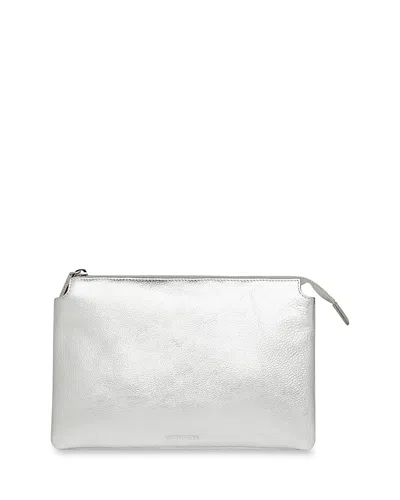 Whistles Elita Double Pouch Metallic Leather Clutch In Silver
