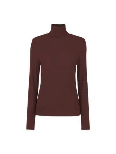 Whistles Essential Ribbed Turtleneck In Burgundy