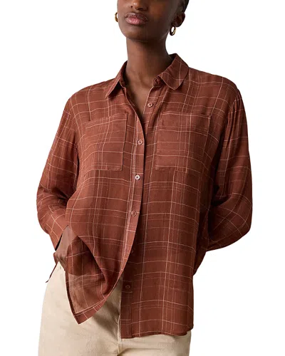 Whistles Etched Check Sheer Shirt In Brown