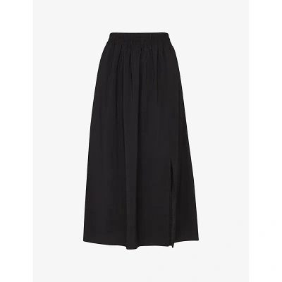 Whistles Womens Black Eva Split-hem Woven Midi Skirt