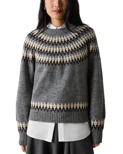 Whistles Fair Isle Round Neck Sweater In Gray