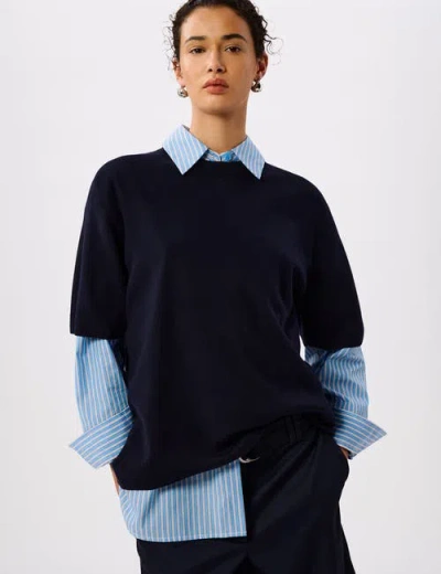 Whistles Fine Knit T-shirt In Black