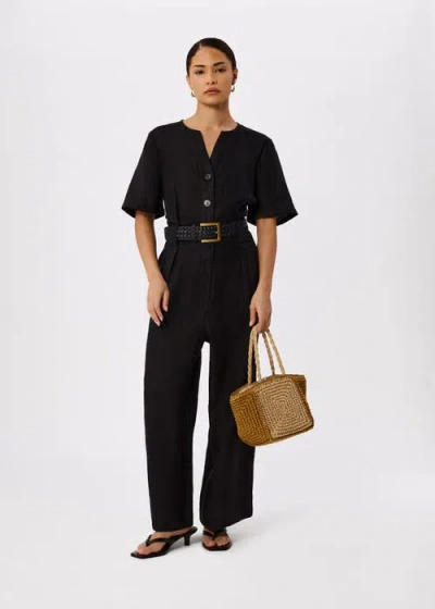 Whistles Fiona Linen Button Jumpsuit In Black