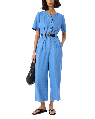 Whistles Fiona Linen Button Jumpsuit In Blue