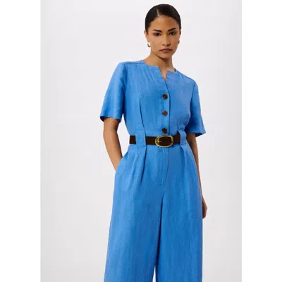 Whistles Fiona Linen Jumpsuit In Blue