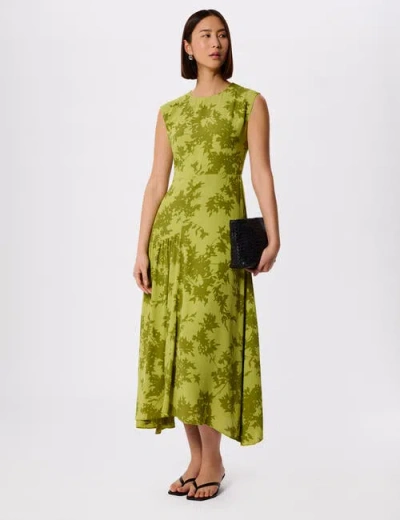 Whistles Womens Multi-coloured Floral-print Asymmetric-hem Woven Midi Dress In Green