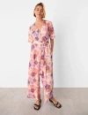 Whistles Floral Button Front Cropped Jumpsuit In Multi