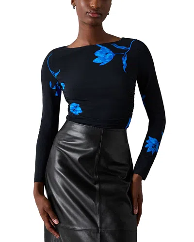 Whistles Floral Jersey Side Ruched Top In Multi