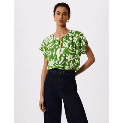 Whistles Floral Keyhole Blouse In Green