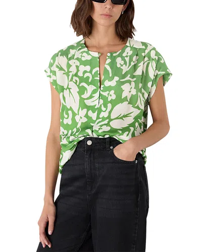 Whistles Floral Print Keyhole Top In Green