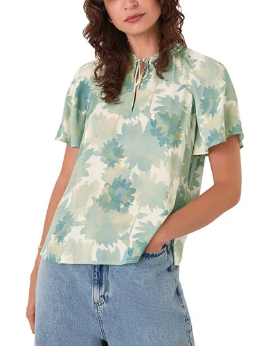 Whistles Floral Print Tie Neck Top In Green