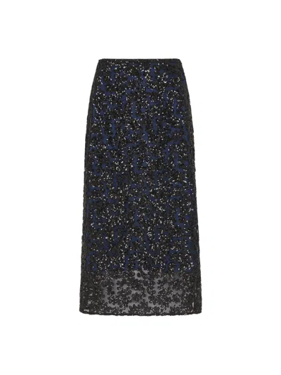 Whistles Floral Sequin Midi Skirt, Size 14 In Black/multi