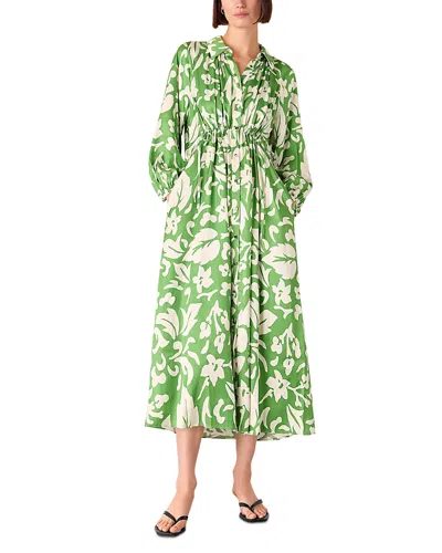 Whistles Floral Trapeze Shirt Dress In Green