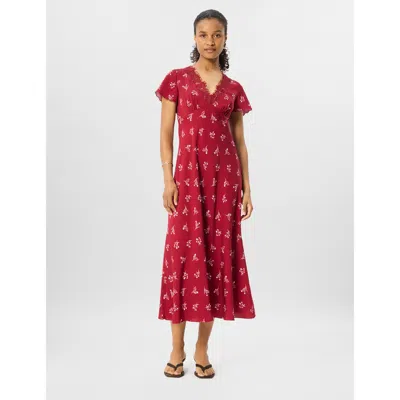 Whistles Floral V-neck Midi Dress In Burgundy/multi
