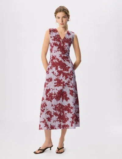 Whistles Floral V Neck Textured Dress In Neutral