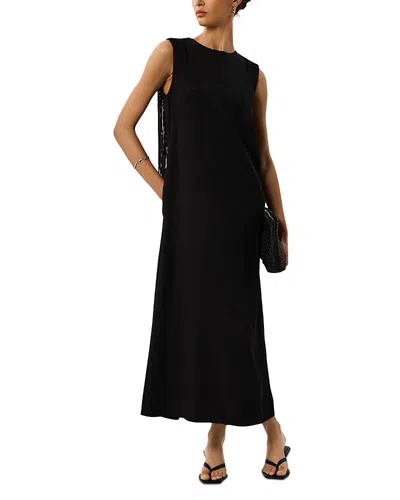 Whistles Fringe Back Midi Dress In Black
