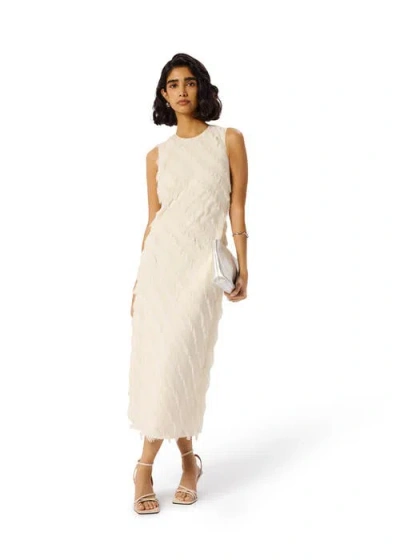 Whistles Fringe Textured Midi Dress In Neutral