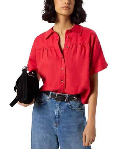 Whistles Womens Short-sleeved Gathered Linen Shirt In Red