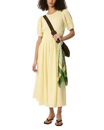 Whistles Gathered Textured Midi Dress In Yellow