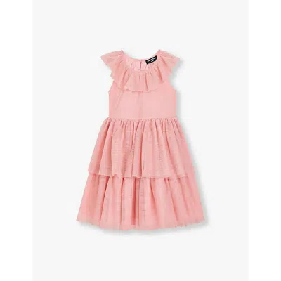 Whistles Kids' Tilda Frill-sleeve Tulle Recycled-polyester Mini Dress 3-12 Years In Dark/burnt Orange