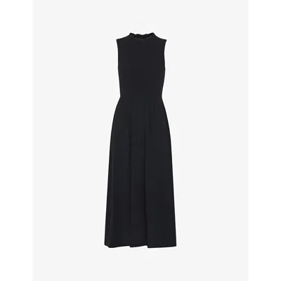 Whistles Heidi Shirred Woven Midi Dress In Black