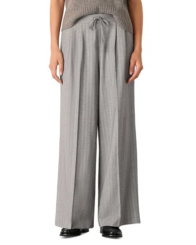 Whistles Herringbone Wide Leg Pants In Gray
