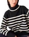 Whistles High Neck Striped Wool Sweater In Black/multi