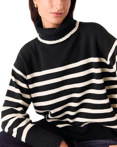 Whistles High Neck Striped Wool Sweater In Black/multi