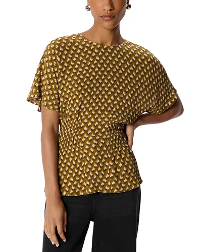 Whistles Ikat Spot Shirred Blouse In Brown