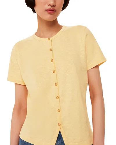 Whistles Isla Round Neck Button Front Tee In Yellow