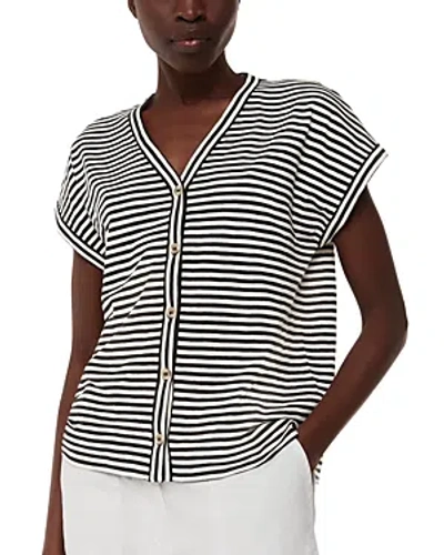 Whistles Jilly Stripe Button Front Top In Black