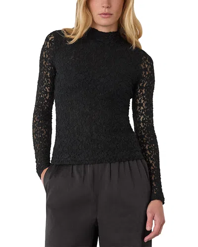 Whistles Lace Detail High Neck Top In Black