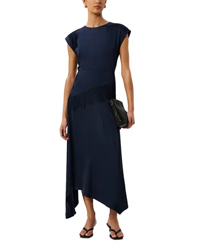 Whistles Lace Insert Asymmetric Dress In Blue