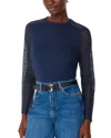 Whistles Lace Sleeve Top In Navy