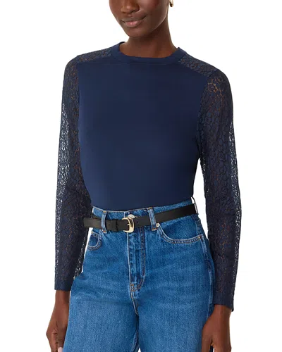 Whistles Lace Sleeve Top In Navy